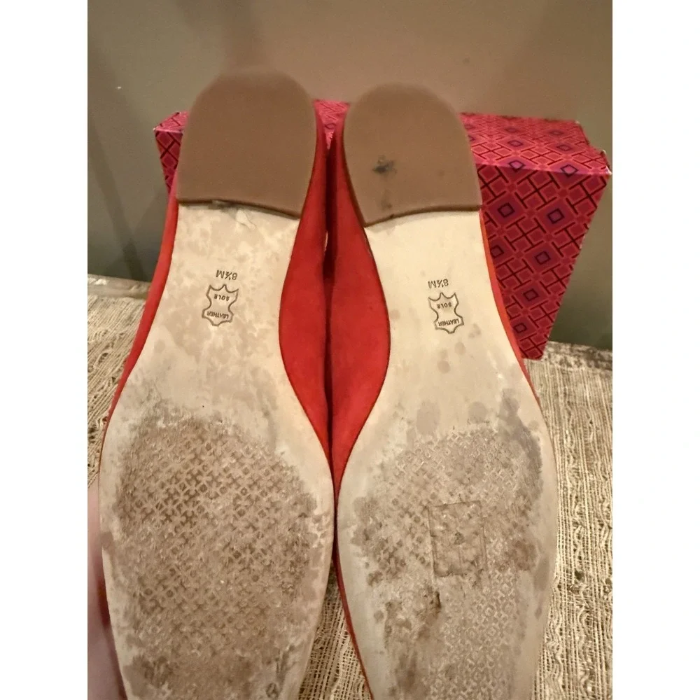 Tory Burch GEORGIA Red BALLET FLAT Shoes Size 8.5 Silk Suede 248$
